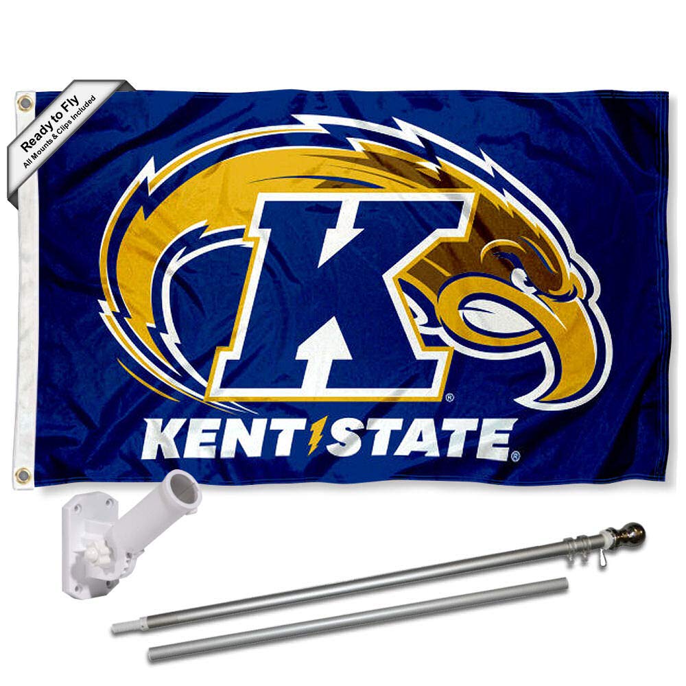 College Flags & Banners Co. Kent State Golden Flashes New Logo and Pole Bracket Mount Bundle - Sports Collectibles, Sports Memorabilia, Sports Fan Shop, Sports Gifts