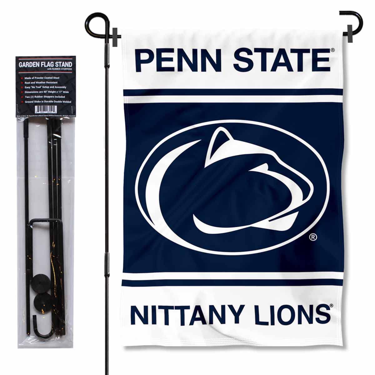 College Flags & Banners Co. Penn State Nittany Lions Garden Flag and Flag Stand Pole Holder Set - Sports Collectibles, Sports Memorabilia, Sports Fan Shop, Sports Gifts