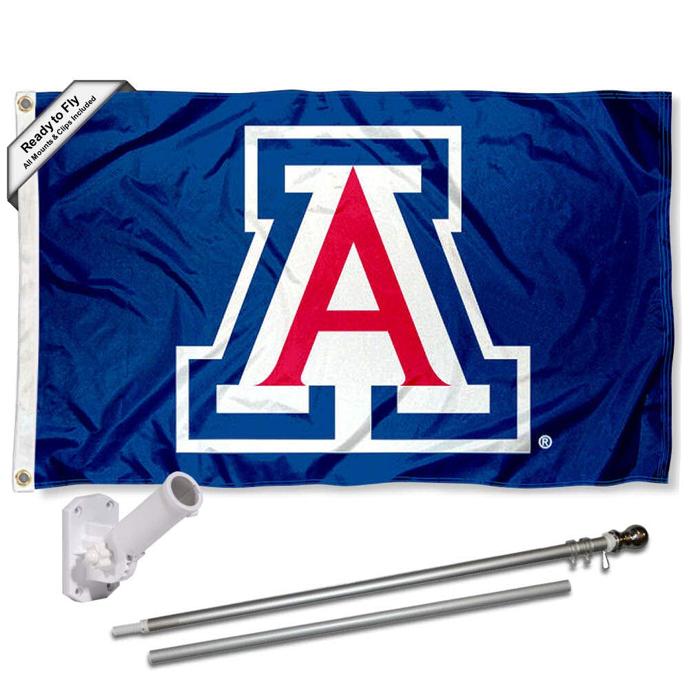College Flags & Banners Co. Arizona Wildcats Blue Flag with Pole and Bracket Kit - Sports Collectibles, Sports Memorabilia, Sports Fan Shop, Sports Gifts
