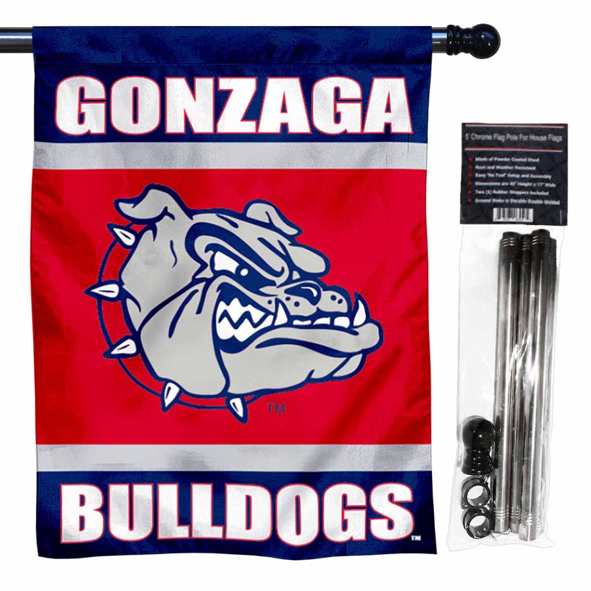 College Flags & Banners Co. Gonzaga University House with Flag Pole Set - Sports Collectibles, Sports Memorabilia, Sports Fan Shop, Sports Gifts