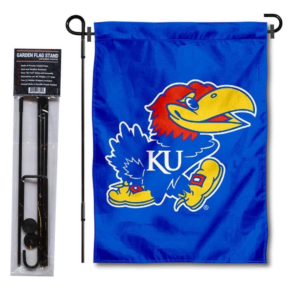 University of Kansas Garden Flag and USA Flag Stand Pole Holder Set - Sports Collectibles, Sports Memorabilia, Sports Fan Shop, Sports Gifts