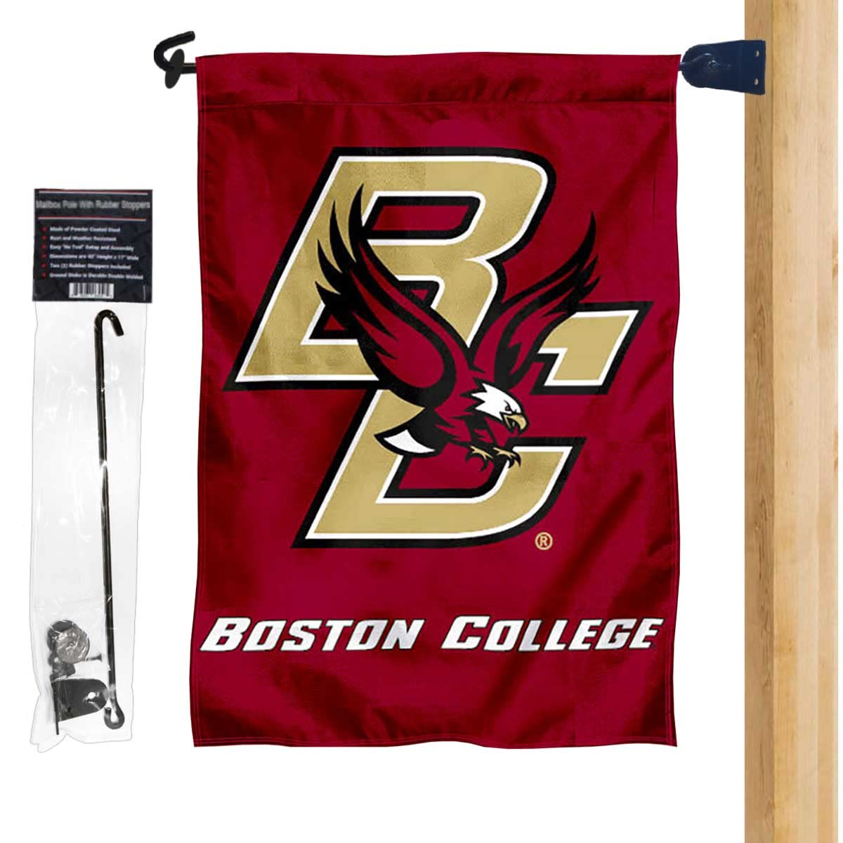 BC Eagles Garden Flag and Mailbox Post Pole Mount Holder Set - Sports Collectibles, Sports Memorabilia, Sports Fan Shop, Sports Gifts