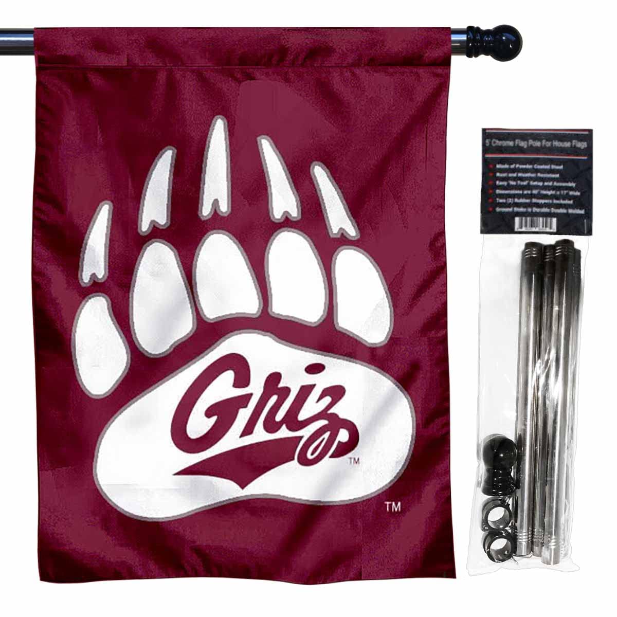 College Flags & Banners Co. Montana Griz Logo House Flag with Flag Pole Set - Sports Collectibles, Sports Memorabilia, Sports Fan Shop, Sports Gifts