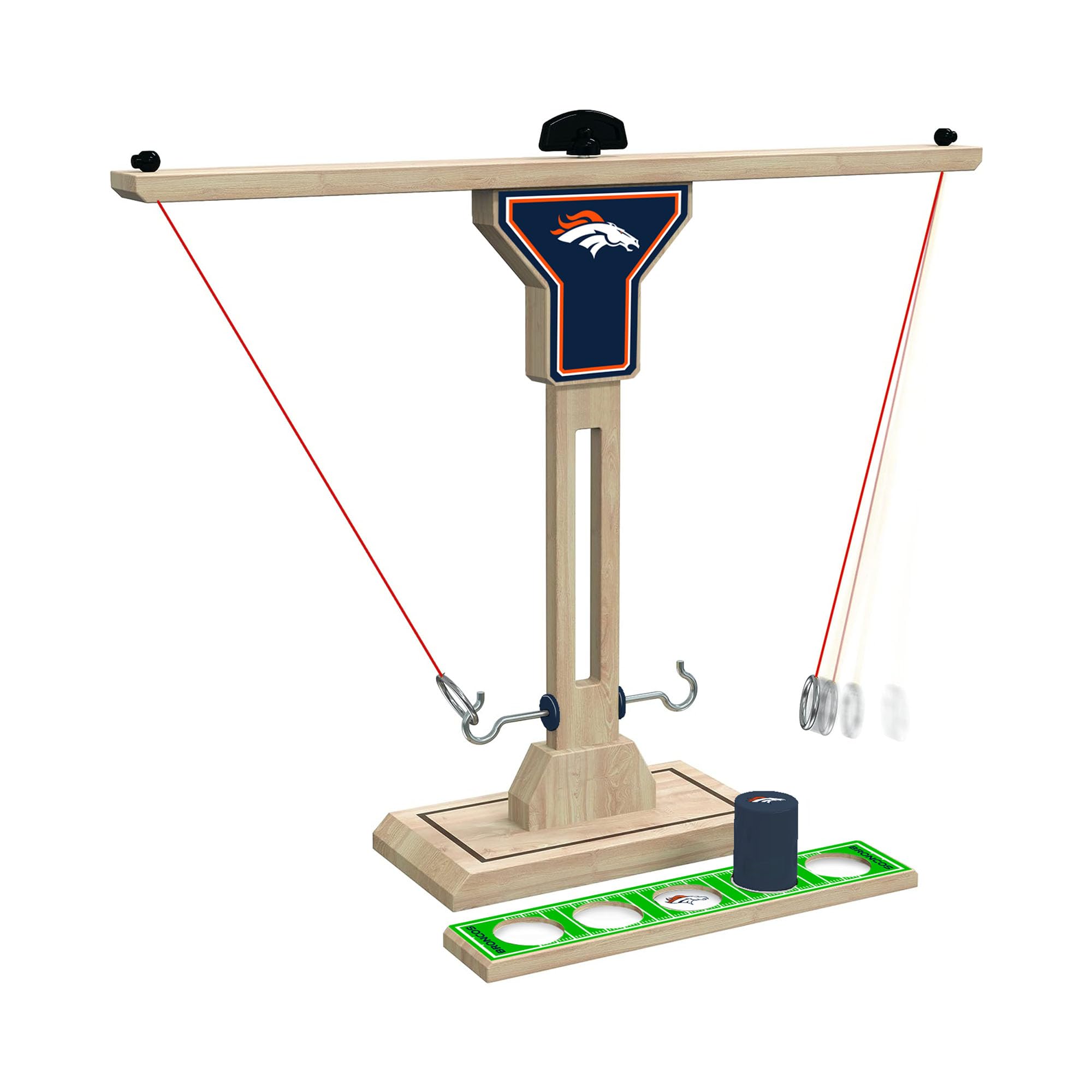 Wild Sports NFL Denver Broncos Wooden Ring Swing Battle - Head-to-Head Ring Toss Hook & Ring Game for NFL Fans - Sports Collectibles, Sports Memorabilia, Sports Fan Shop, Sports Gifts