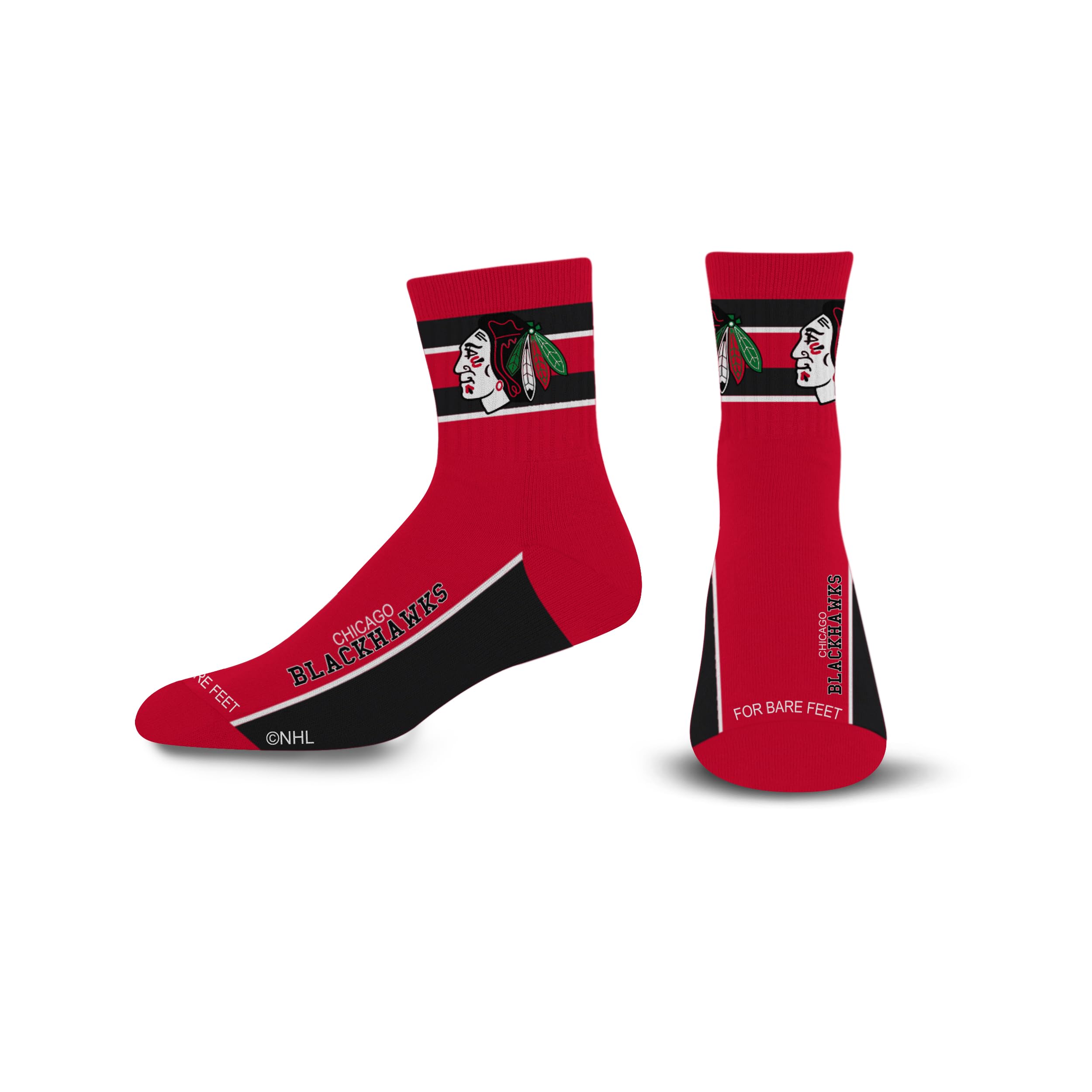 For Bare Feet NHL CHICAGO BLACKHAWKS Lil' Deuce Quarter Sock Team Color Large - Sports Gifts, Sports Memorabilia, Sports Collectibles, Fan Shop