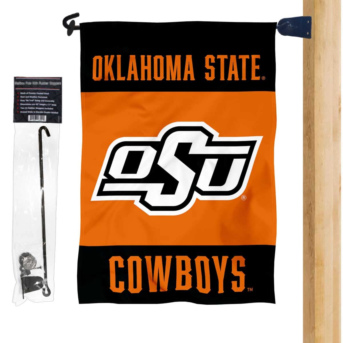 Oklahoma State Cowboys Garden Flag and Mailbox Post Pole Mount Holder Set - Sports Collectibles, Sports Memorabilia, Sports Fan Shop, Sports Gifts