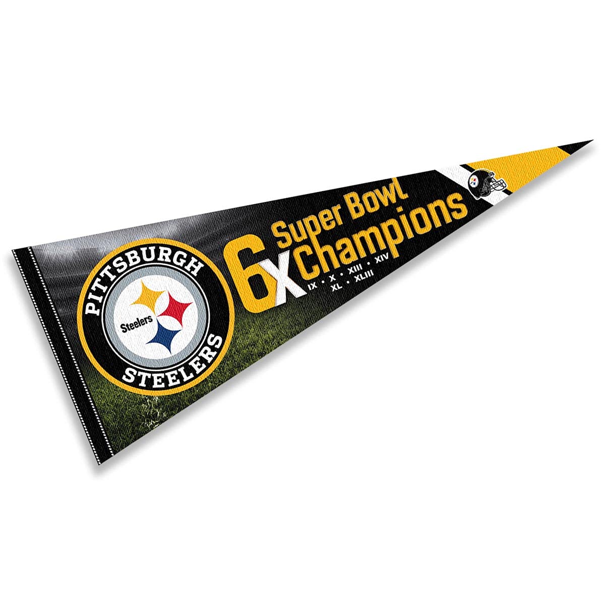 WinCraft Pittsburgh Steelers 6 Time Bowl Champions Pennant Banner Flag - Sports Collectibles, Sports Memorabilia, Sports Fan Shop, Sports Gifts