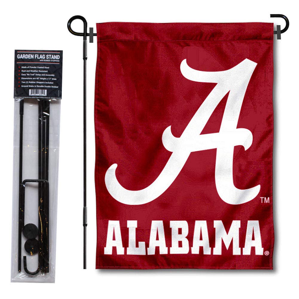 College Flags & Banners Co. Alabama Crimson Tide Script A Garden Flag with Stand Holder - Sports Collectibles, Sports Memorabilia, Sports Fan Shop, Sports Gifts