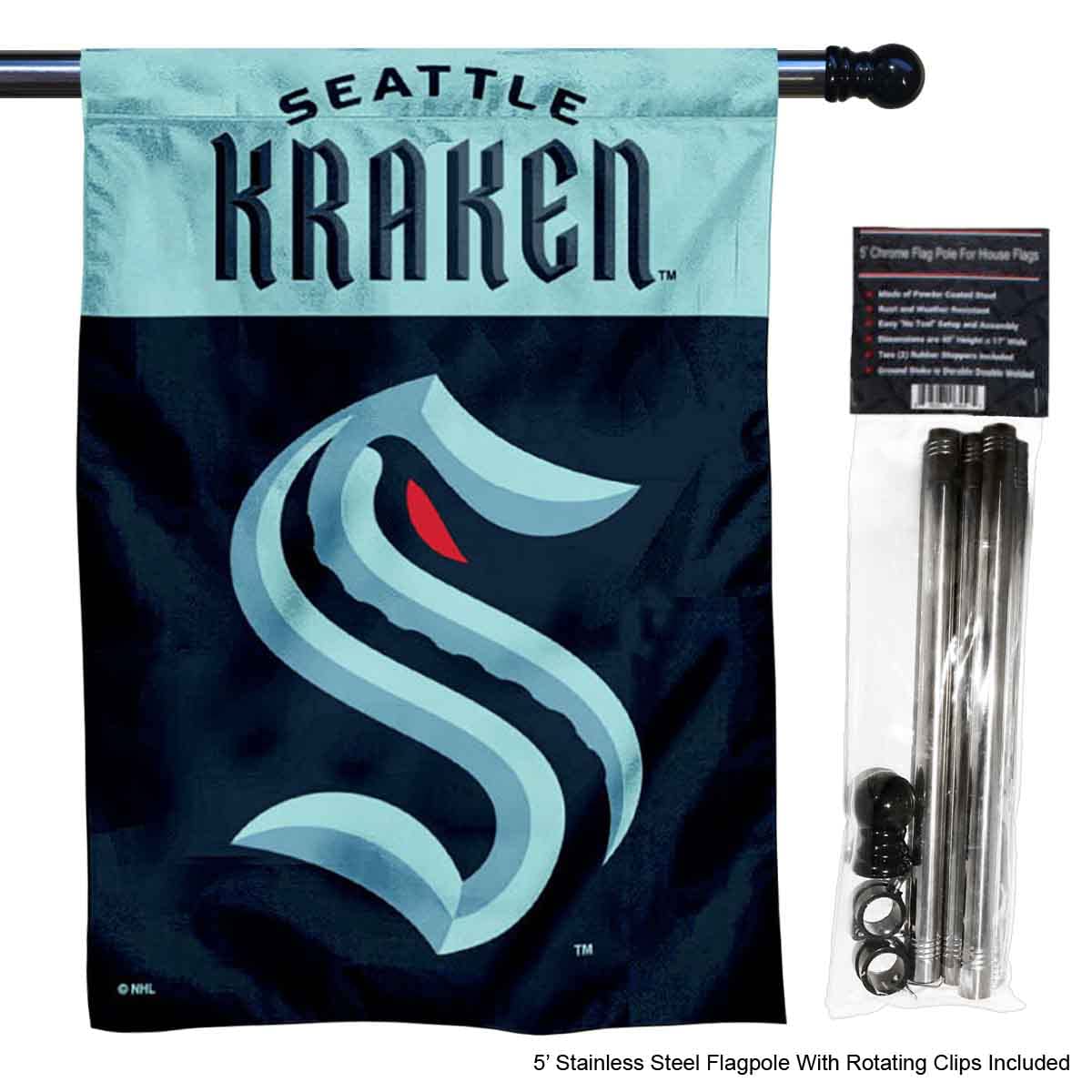 WinCraft Kraken Banner House Flag and 5 Foot Flagpole Set - Sports Collectibles, Sports Memorabilia, Sports Fan Shop, Sports Gifts