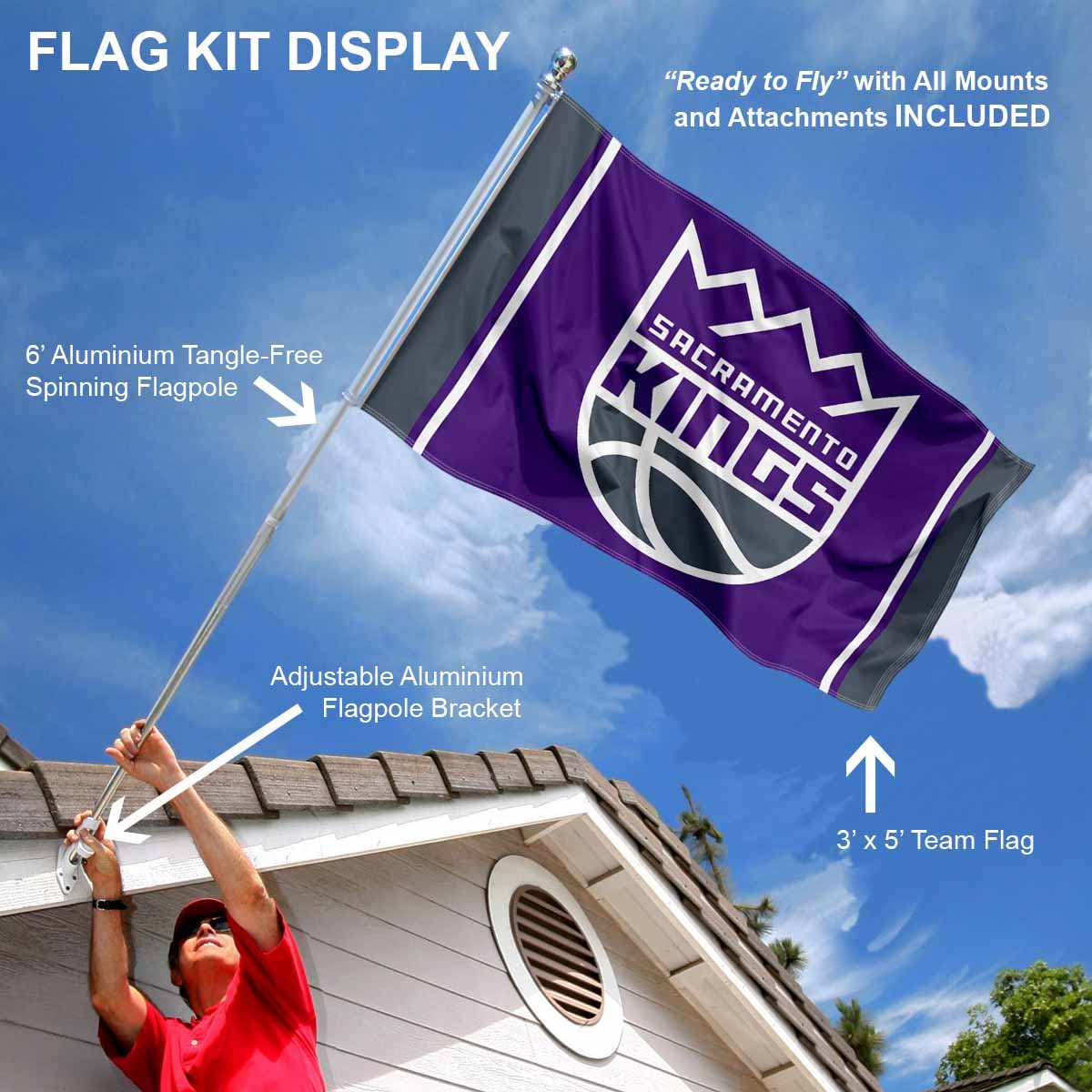 WinCraft Sacramento Kings Flag Pole and Mount Bracket Set - Sports Collectibles, Sports Memorabilia, Sports Fan Shop, Sports Gifts