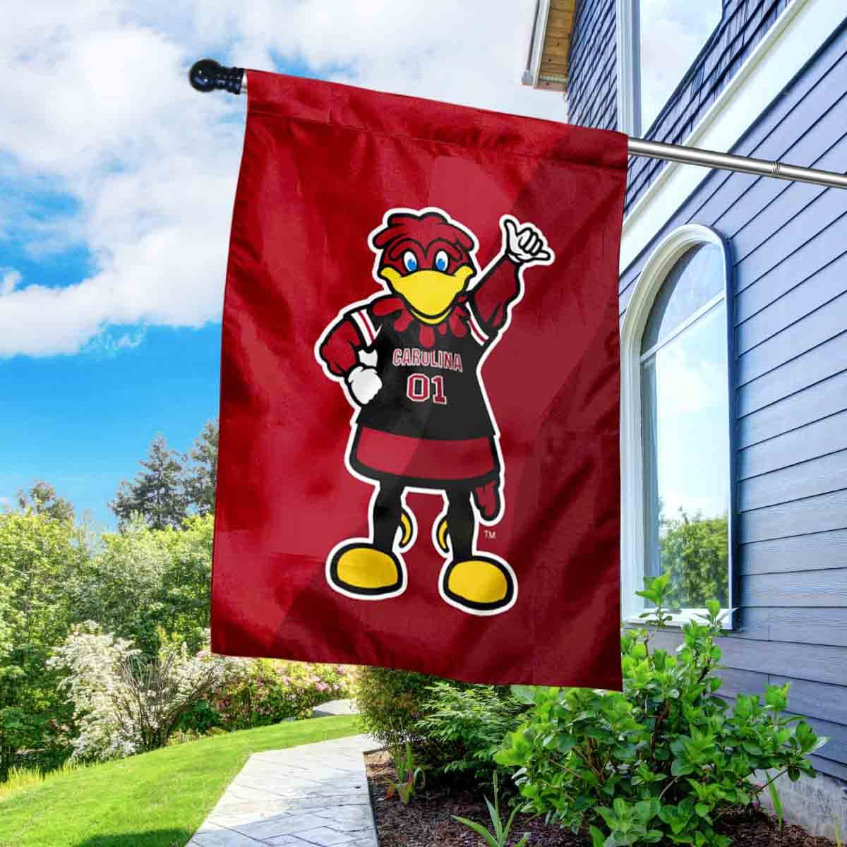 College Flags & Banners Co. USC Gamecocks Cocky Mascot House Flag with Flag Pole Set - Sports Collectibles, Sports Memorabilia, Sports Fan Shop, Sports Gifts