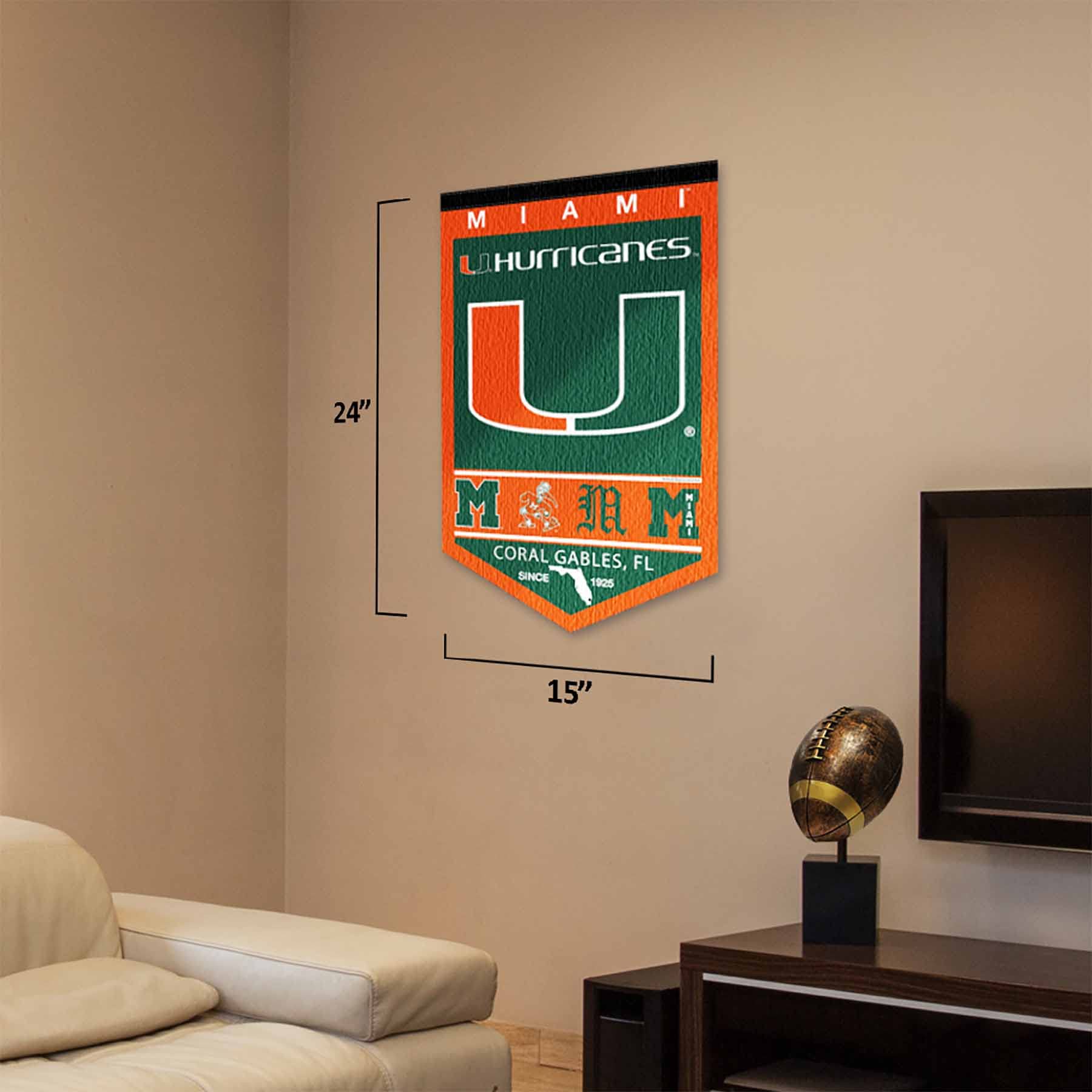 College Flags & Banners Co. Hurricanes Heritage History Banner Pennant - Sports Collectibles, Sports Memorabilia, Sports Fan Shop, Sports Gifts