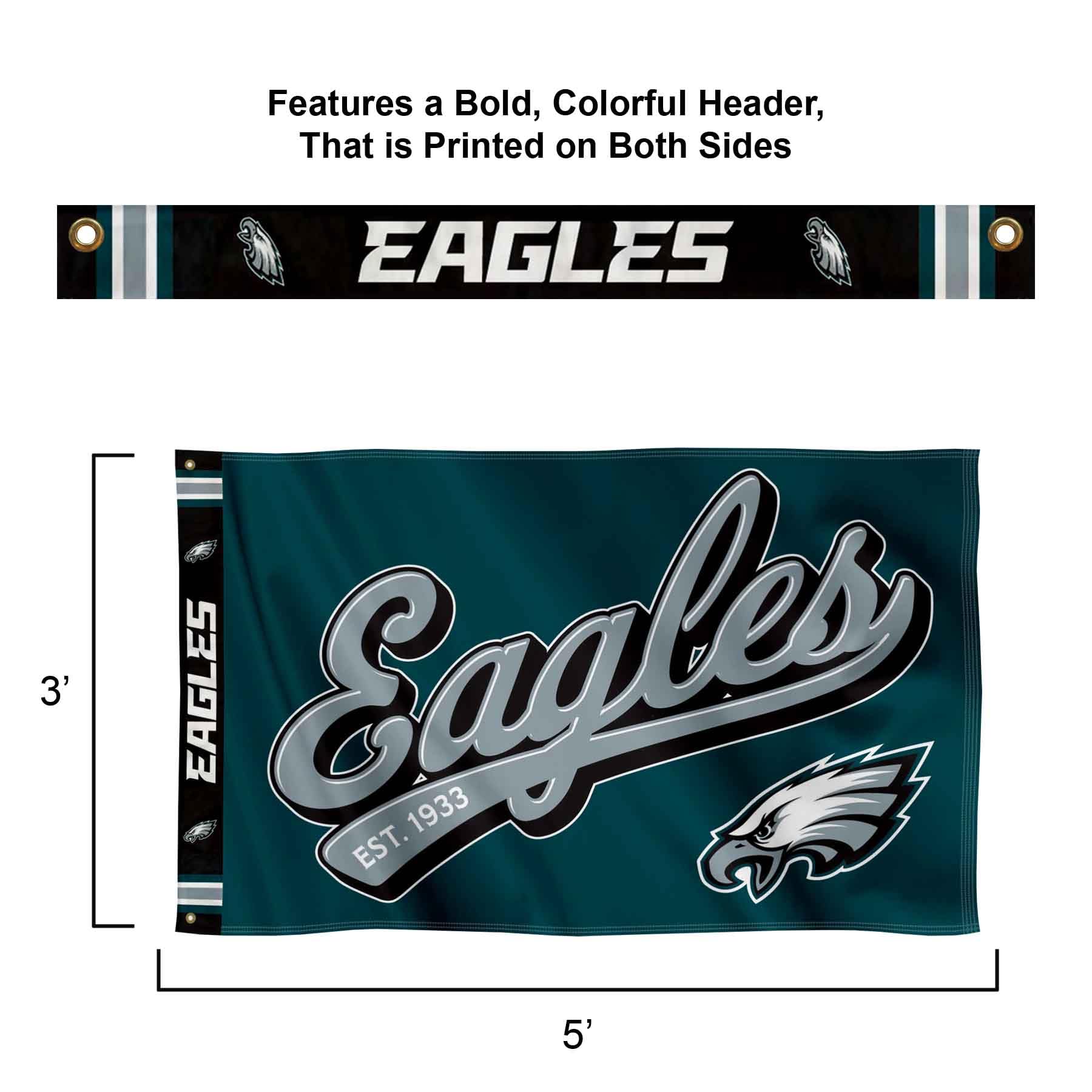 WinCraft Philadelphia Eagles Script Logo Premium Flag - Sports Collectibles, Sports Memorabilia, Sports Fan Shop, Sports Gifts
