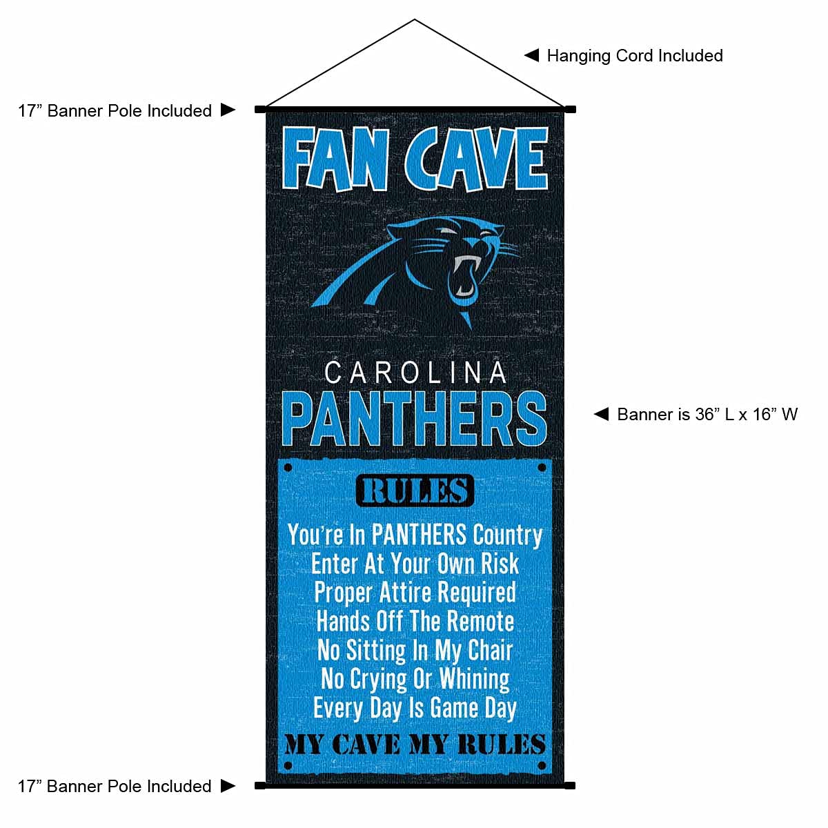 WinCraft Carolina Panthers Man Cave Fan Banner Wall Door Scroll - Sports Collectibles, Sports Memorabilia, Sports Fan Shop, Sports Gifts
