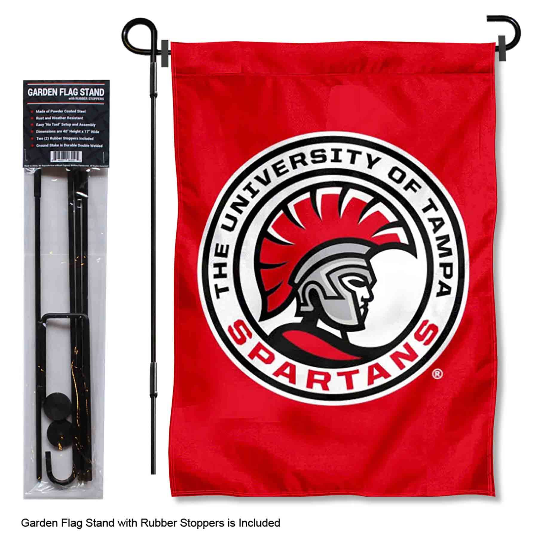 College Flags & Banners Co. Tampa Spartans Garden Flag with Pole Stand Holder - Sports Collectibles, Sports Memorabilia, Sports Fan Shop, Sports Gifts