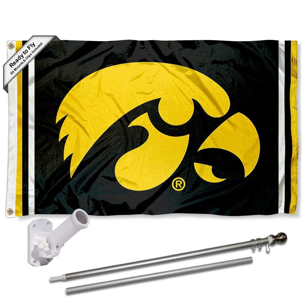 College Flags & Banners Co. Iowa Hawkeyes Stripes Flag with Pole and Bracket Kit - Sports Collectibles, Sports Memorabilia, Sports Fan Shop, Sports Gifts