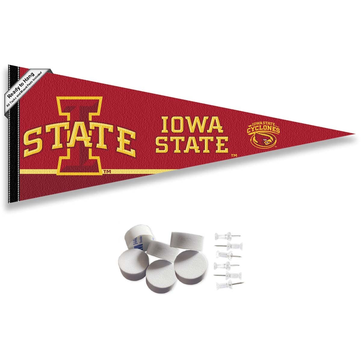 College Flags & Banners Co. Iowa State Cyclones Pennant Flag and Wall Tack Mount Pads - Sports Collectibles, Sports Memorabilia, Sports Fan Shop, Sports Gifts