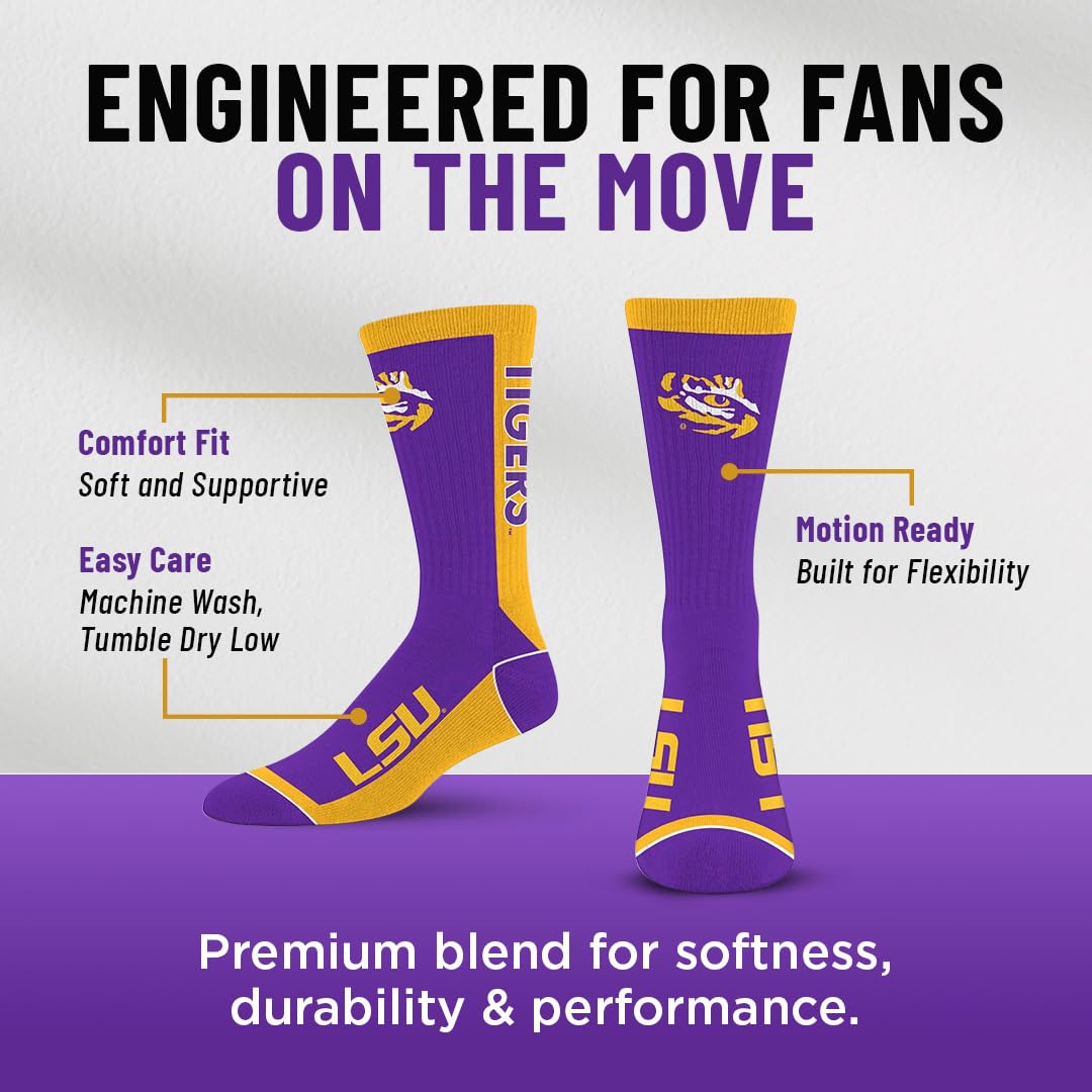 For Bare Feet NCAA LSU TIGERS MVP Crew Sock Team Color Large - Sports Gifts, Sports Memorabilia, Sports Collectibles, Fan Shop