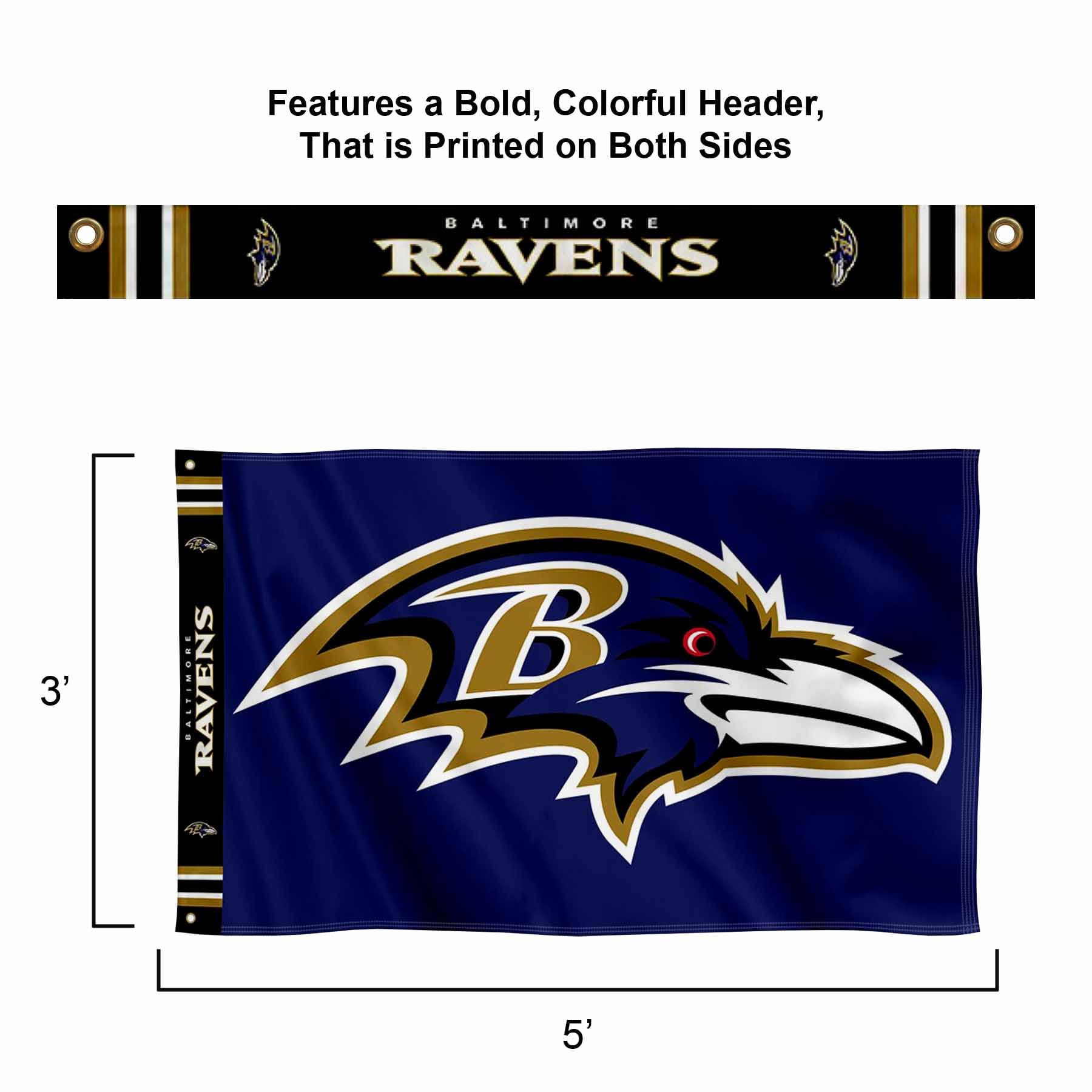 WinCraft Baltimore Ravens Printed Header 3x5 Foot Banner Flag - Sports Collectibles, Sports Memorabilia, Sports Fan Shop, Sports Gifts