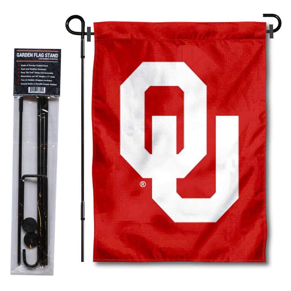 College Flags & Banners Co. Oklahoma Sooners Garden Flag with Pole Stand Holder - Sports Collectibles, Sports Memorabilia, Sports Fan Shop, Sports Gifts