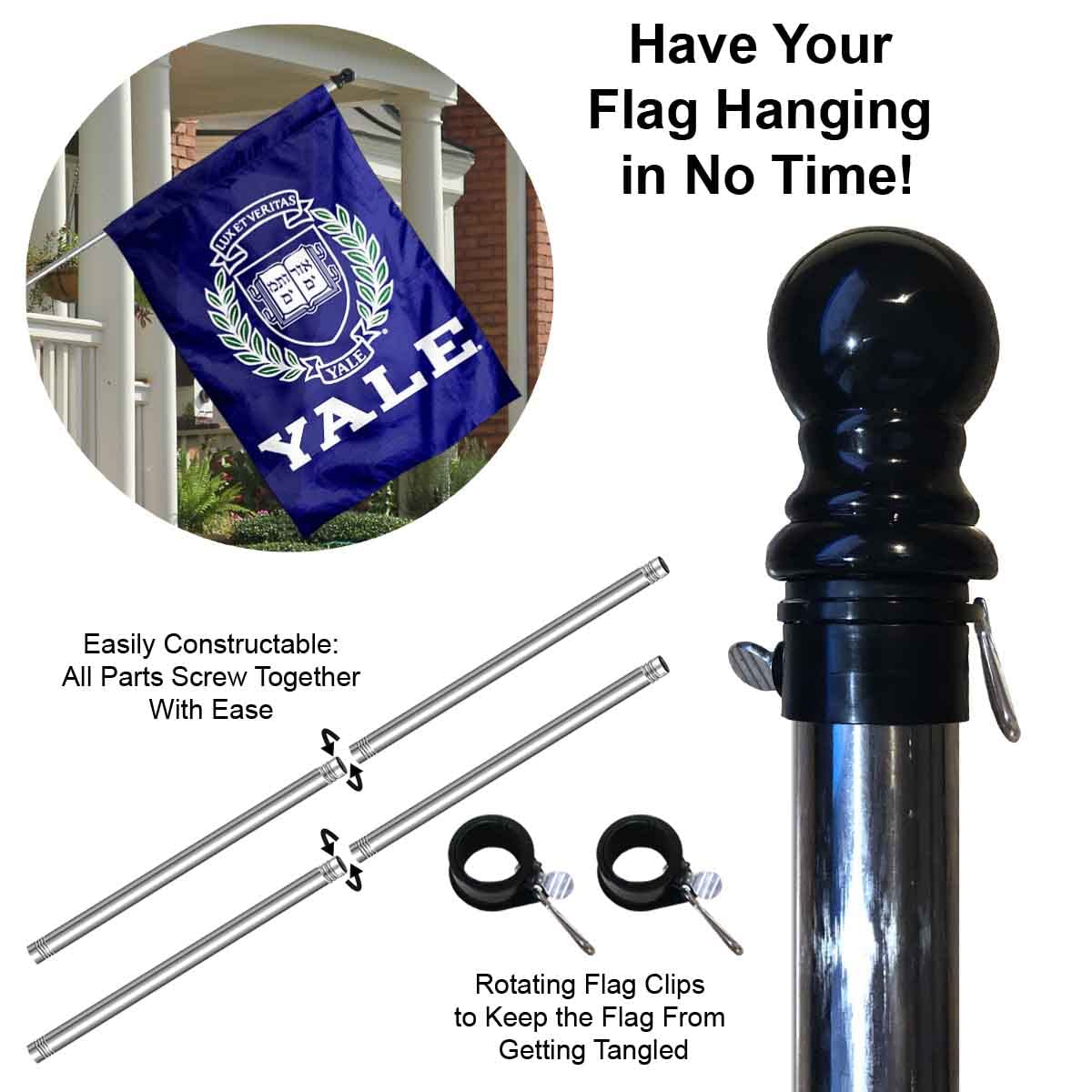 College Flags & Banners Co. Yale University House Flag with Flag Pole Set - Sports Collectibles, Sports Memorabilia, Sports Fan Shop, Sports Gifts