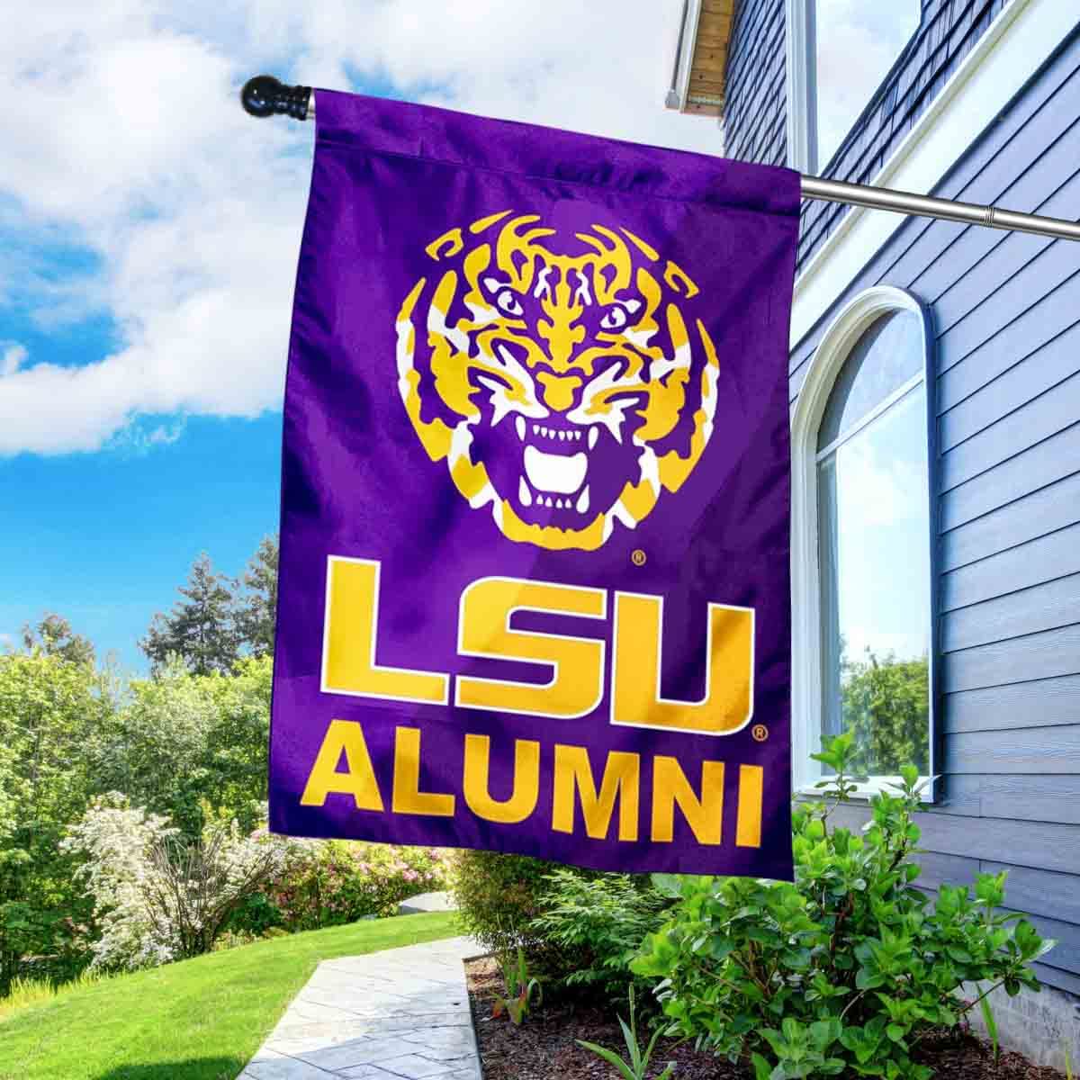 College Flags & Banners Co. Louisiana State LSU Tigers Alumni Double Sided House Flag with Flag Pole Set - Sports Collectibles, Sports Memorabilia, Sports Fan Shop, Sports Gifts
