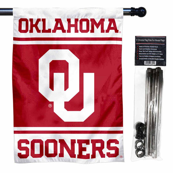 College Flags & Banners Co. Oklahoma Sooners House Flag with Flag Pole Set - Sports Collectibles, Sports Memorabilia, Sports Fan Shop, Sports Gifts