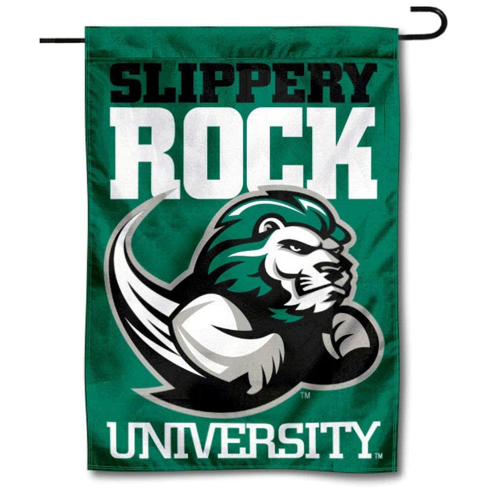 College Flags & Banners Co. Slippery Rock Double Sided Garden Flag and USA Flag Stand Pole Holder Set - Sports Collectibles, Sports Memorabilia, Sports Fan Shop, Sports Gifts