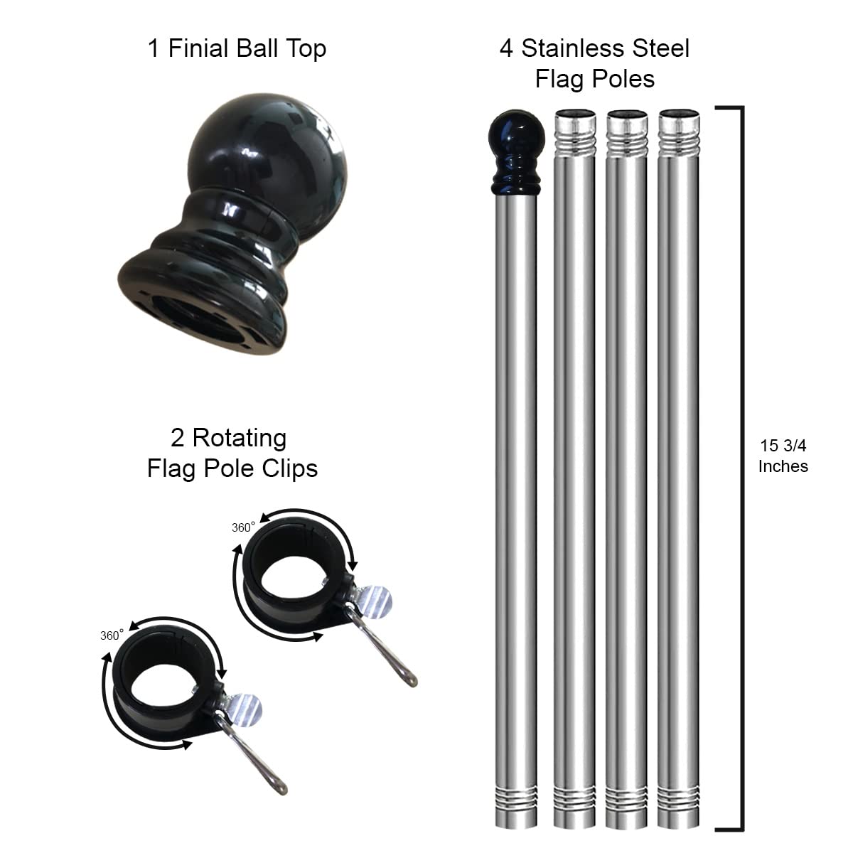 5 Foot Stainless Steel Chrome Flagpole for Grommet and Sleeved House Banner Flags - Sports Collectibles, Sports Memorabilia, Sports Fan Shop, Sports Gifts