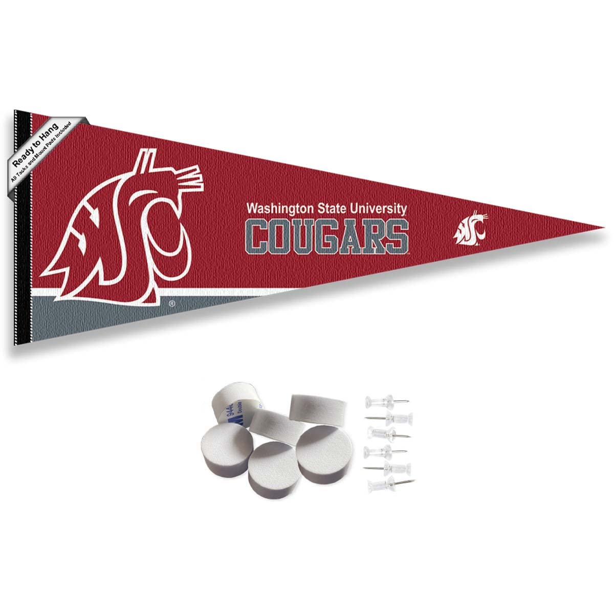 College Flags & Banners Co. Washington State Cougars Pennant Flag and Wall Tack Mount Pads - Sports Collectibles, Sports Memorabilia, Sports Fan Shop, Sports Gifts