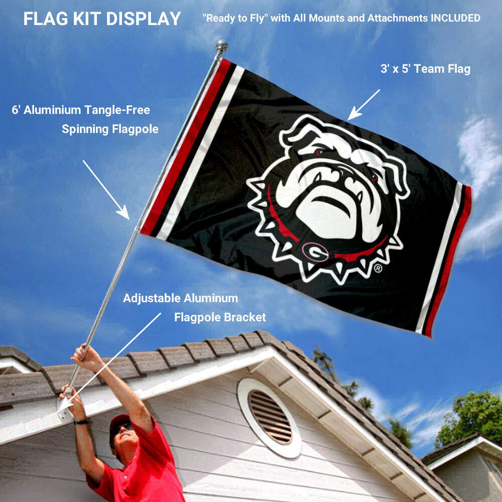 College Flags & Banners Co. Georgia Bulldogs Stripes Flag with Pole and Bracket Kit - Sports Collectibles, Sports Memorabilia, Sports Fan Shop, Sports Gifts