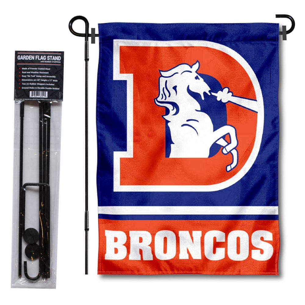 WinCraft Denver Broncos Throwback Garden Flag with Stand Holder - Sports Collectibles, Sports Memorabilia, Sports Fan Shop, Sports Gifts