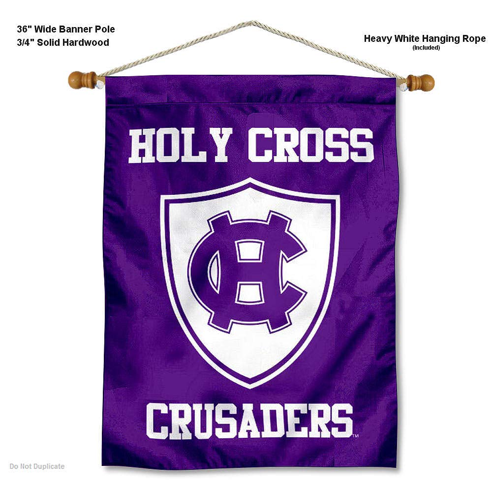 College Flags & Banners Co. Holy Cross Crusaders Shield House Flag and Wood Banner Pole Set - Sports Collectibles, Sports Memorabilia, Sports Fan Shop, Sports Gifts
