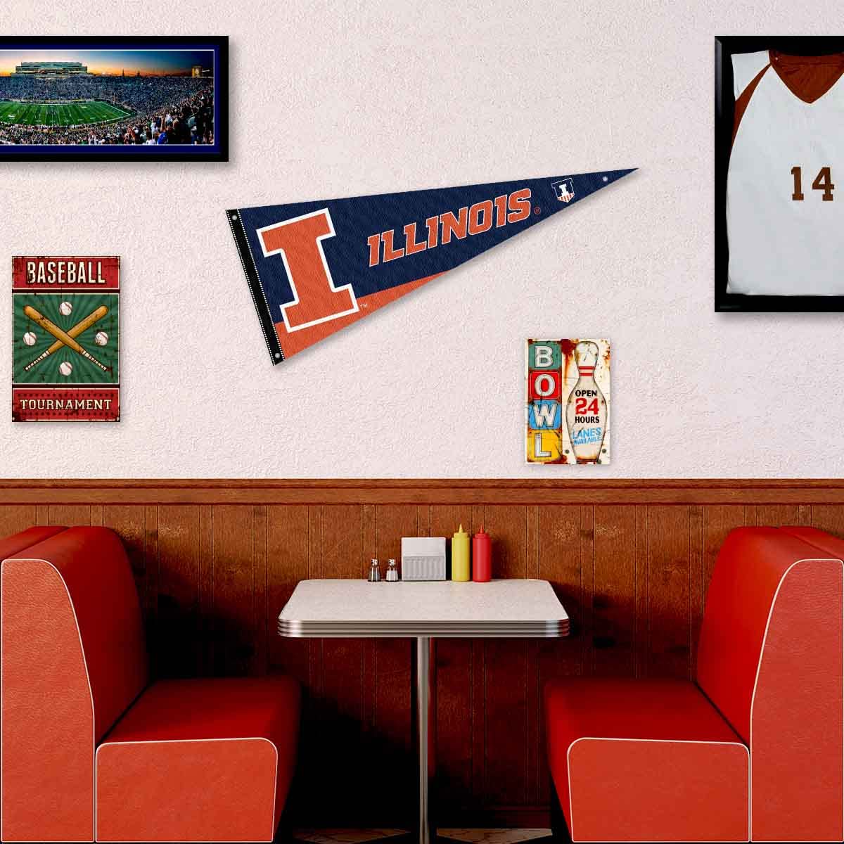College Flags & Banners Co. Illinois Fighting Illini Pennant Flag and Wall Tack Mount Pads - Sports Collectibles, Sports Memorabilia, Sports Fan Shop, Sports Gifts