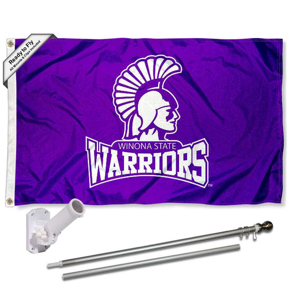 College Flags & Banners Co. Winona State Warriors Flag and Pole Bracket Mount Bundle - Sports Collectibles, Sports Memorabilia, Sports Fan Shop, Sports Gifts