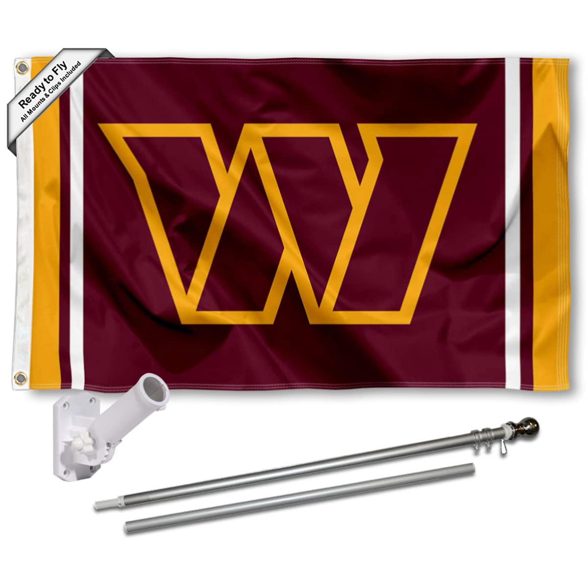 WinCraft Washington Commanders Stripes Flag Pole and Bracket Mount Kit - Sports Collectibles, Sports Memorabilia, Sports Fan Shop, Sports Gifts
