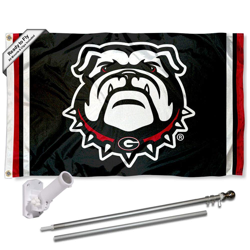 College Flags & Banners Co. Georgia Bulldogs Stripes Flag with Pole and Bracket Kit - Sports Collectibles, Sports Memorabilia, Sports Fan Shop, Sports Gifts