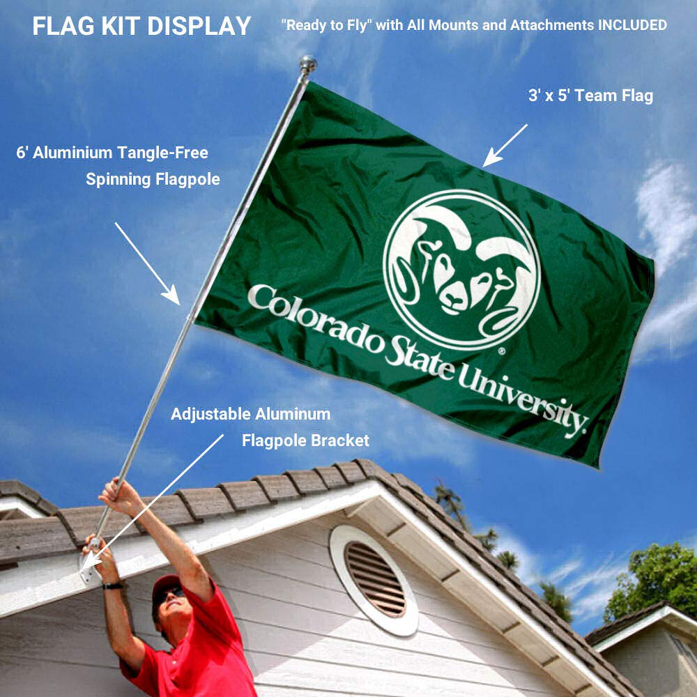 College Flags & Banners Co. Colorado State Rams Flag with Pole and Bracket Complete Set - Sports Collectibles, Sports Memorabilia, Sports Fan Shop, Sports Gifts