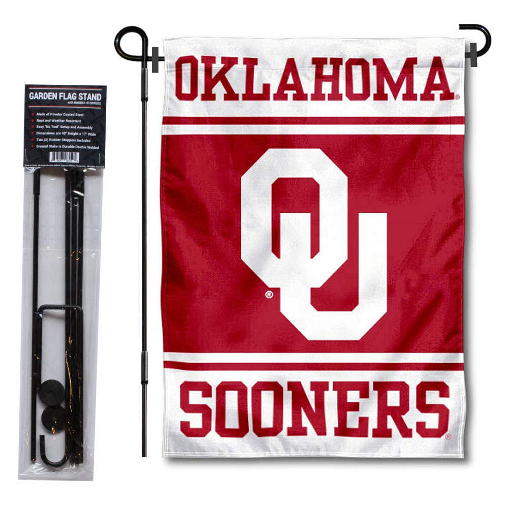 College Flags & Banners Co. Oklahoma Sooners Garden Flag with Stand Holder - Sports Collectibles, Sports Memorabilia, Sports Fan Shop, Sports Gifts