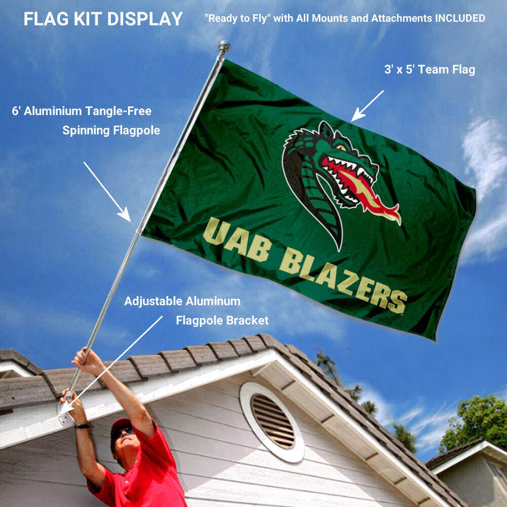 College Flags & Banners Co. UAB Blazers Flag with Pole and Bracket Holder University Set - Sports Collectibles, Sports Memorabilia, Sports Fan Shop, Sports Gifts
