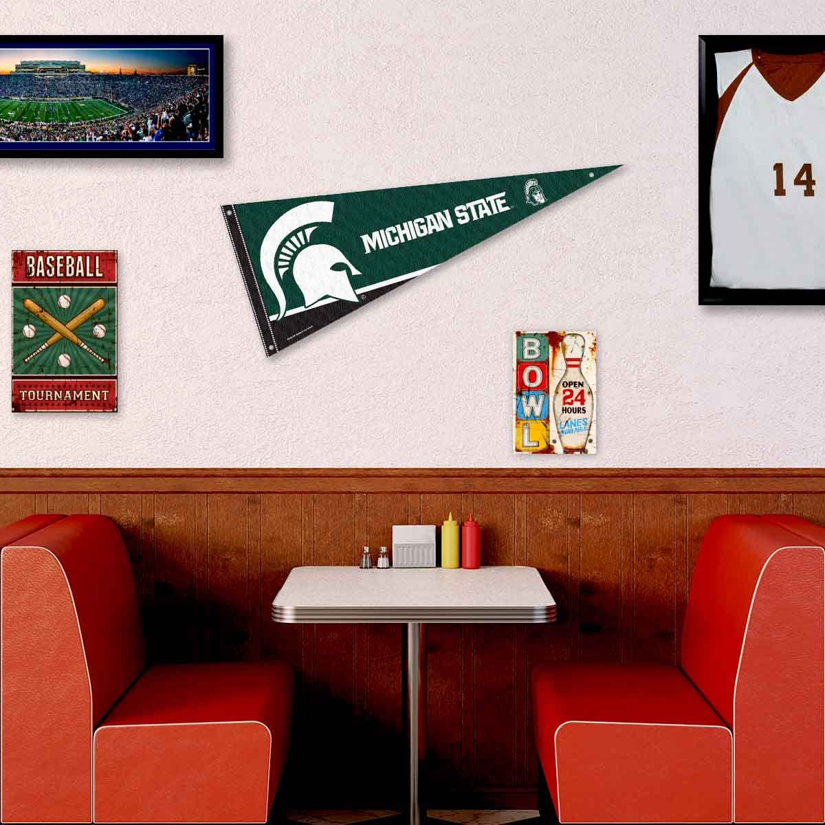 College Flags & Banners Co. Michigan State Spartans Pennant Flag and Wall Tack Mount Pads - Sports Collectibles, Sports Memorabilia, Sports Fan Shop, Sports Gifts