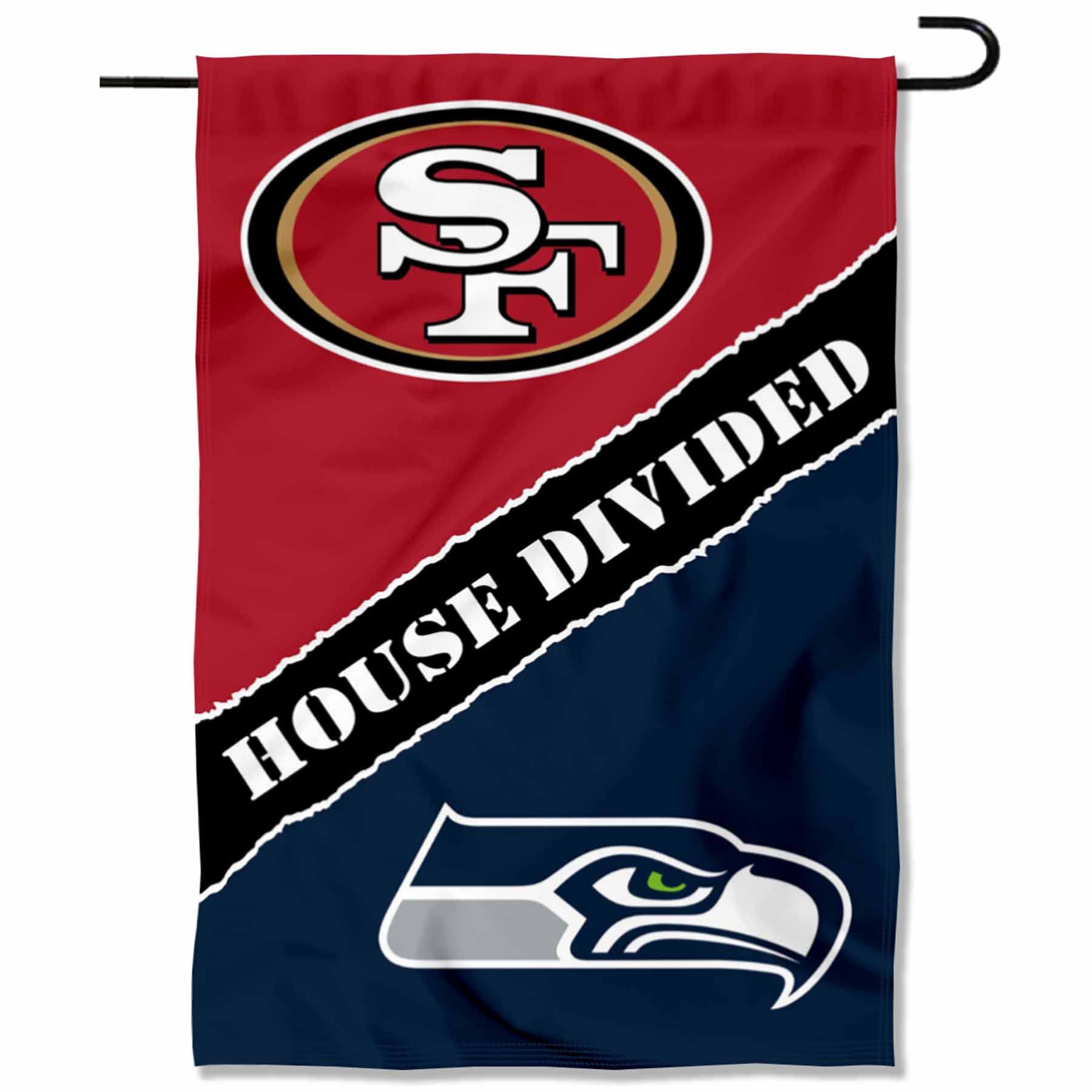 WinCraft House Divided 49ers and Seahawks Double Sided Garden Flag - Sports Collectibles, Sports Memorabilia, Sports Fan Shop, Sports Gifts