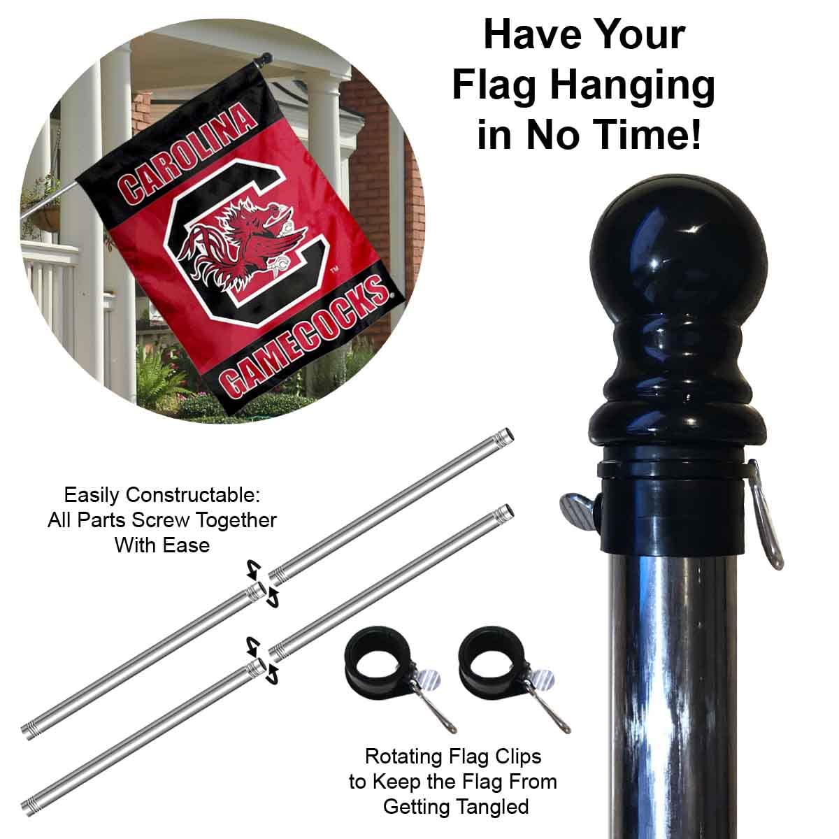 College Flags & Banners Co. South Carolina Gamecocks Banner Flag with Flag Pole Set - Sports Collectibles, Sports Memorabilia, Sports Fan Shop, Sports Gifts