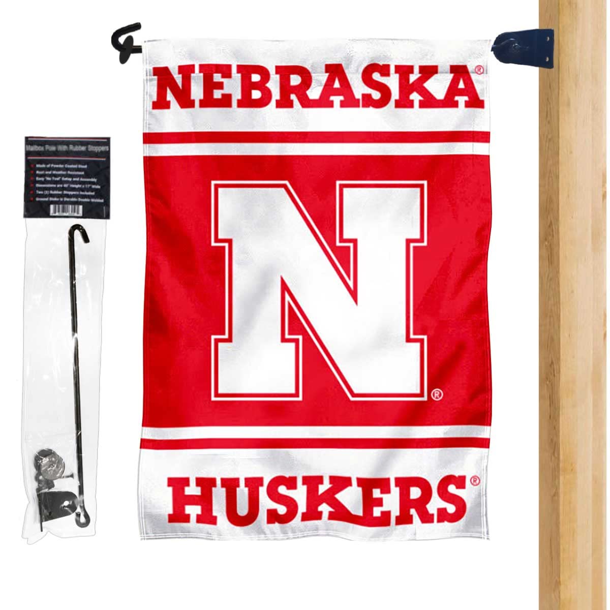 Nebraska Cornhuskers Garden Flag and Mailbox Post Pole Mount Holder Set - Sports Collectibles, Sports Memorabilia, Sports Fan Shop, Sports Gifts