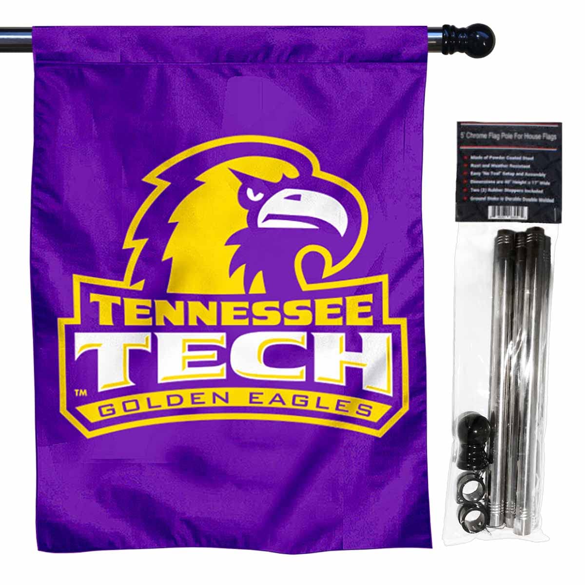 Tennessee Tech University House Flag with Flag Pole Set - Sports Collectibles, Sports Memorabilia, Sports Fan Shop, Sports Gifts