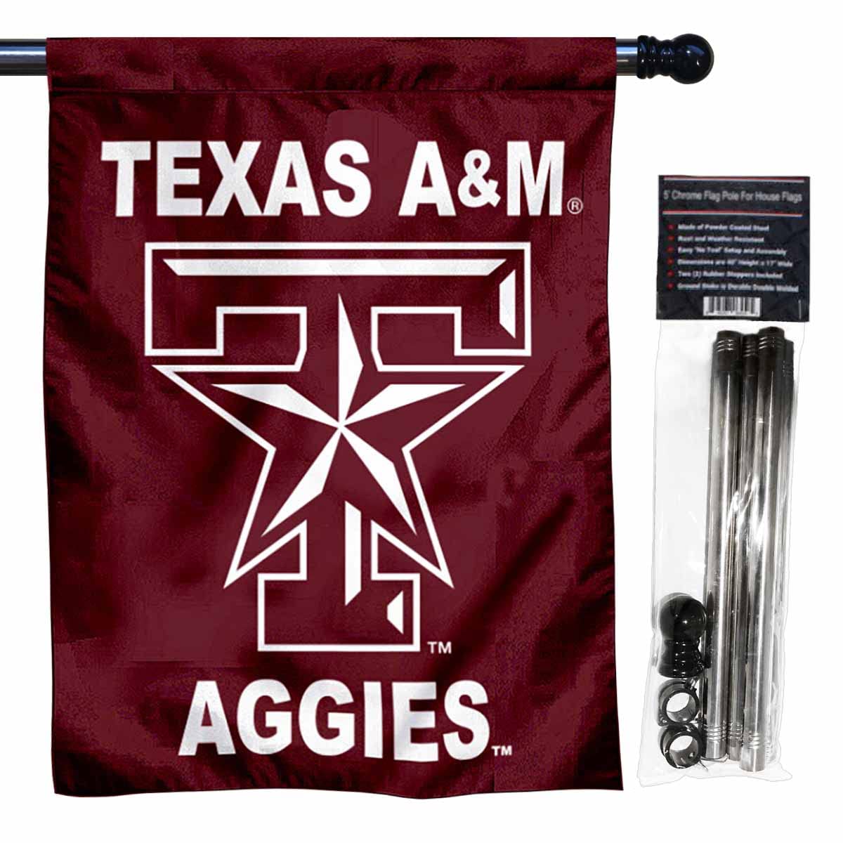 College Flags & Banners Co. Texas A&M University House Flag with Flag Pole Set - Sports Collectibles, Sports Memorabilia, Sports Fan Shop, Sports Gifts