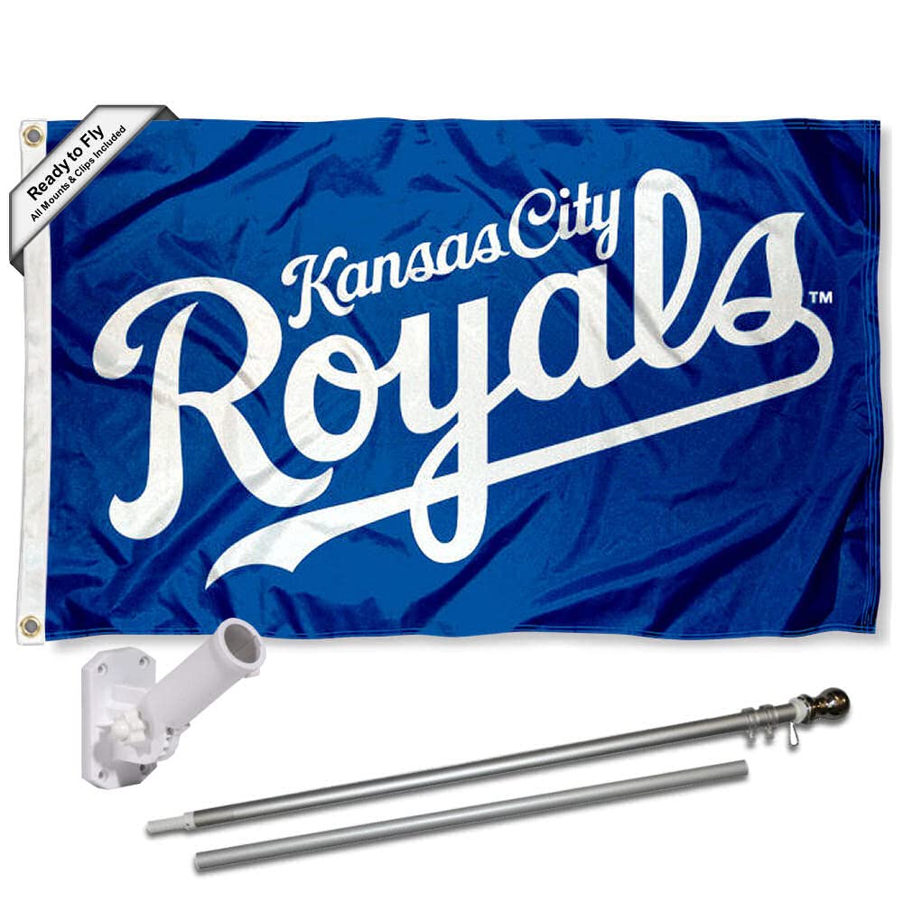 WinCraft Kansas City Royals Script Flag Pole and Bracket Set - Sports Collectibles, Sports Memorabilia, Sports Fan Shop, Sports Gifts