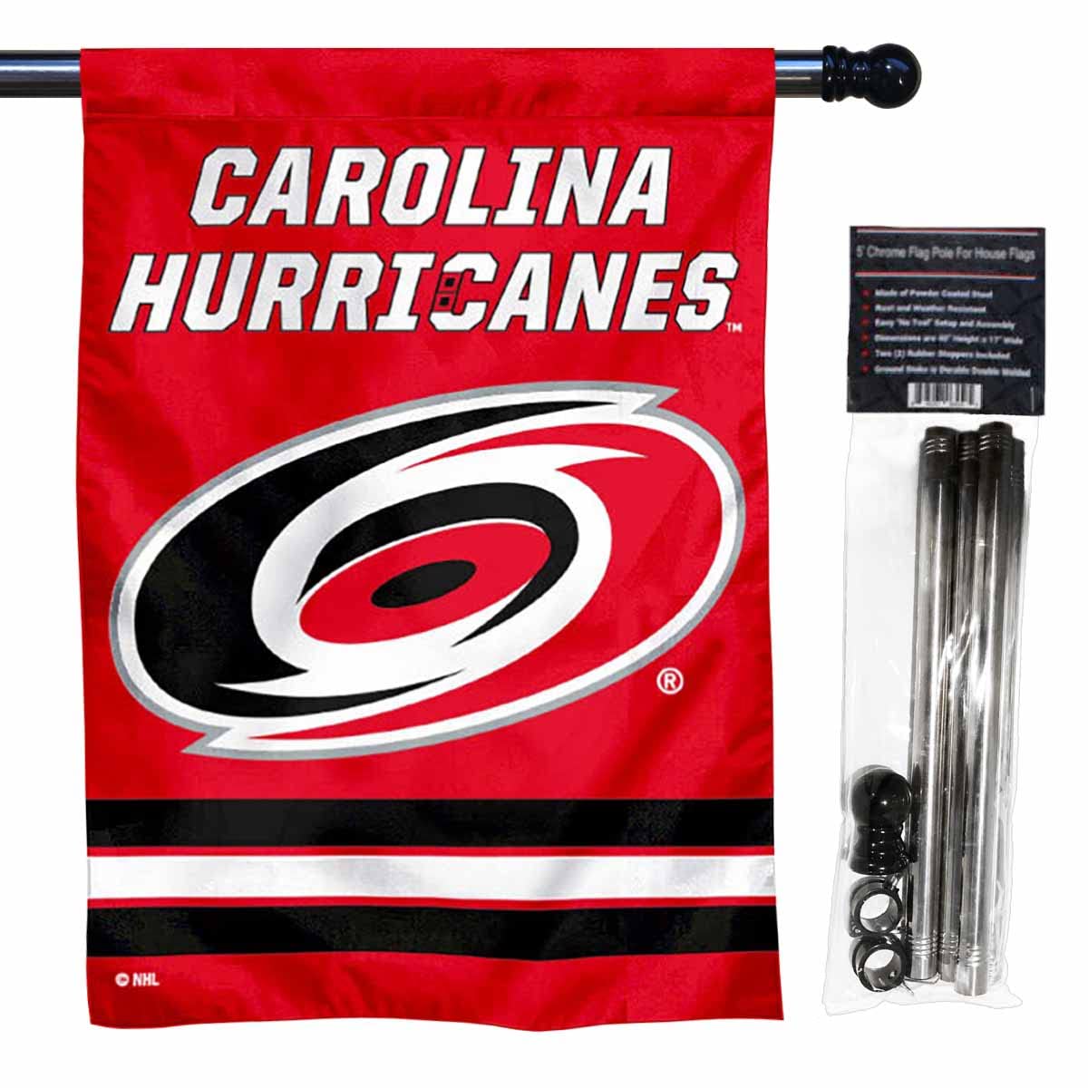 WinCraft Hurricanes Banner House Flag and 5 Foot Flagpole Set - Sports Collectibles, Sports Memorabilia, Sports Fan Shop, Sports Gifts