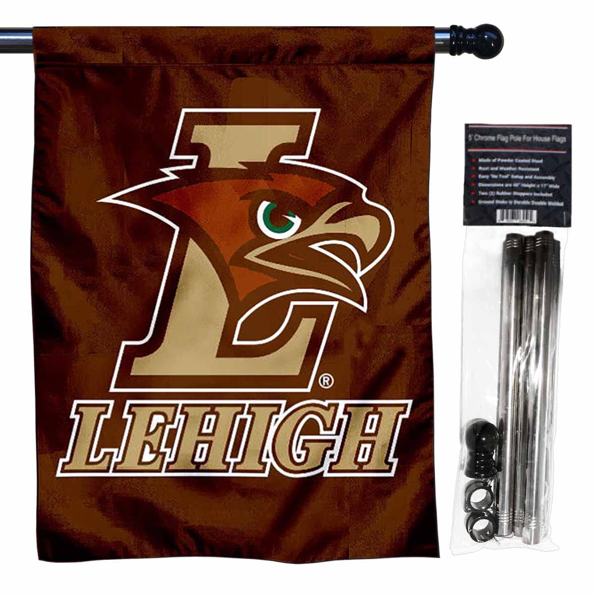 College Flags & Banners Co. Lehigh Mountain Hawks Banner Flag with Flag Pole Set - Sports Collectibles, Sports Memorabilia, Sports Fan Shop, Sports Gifts