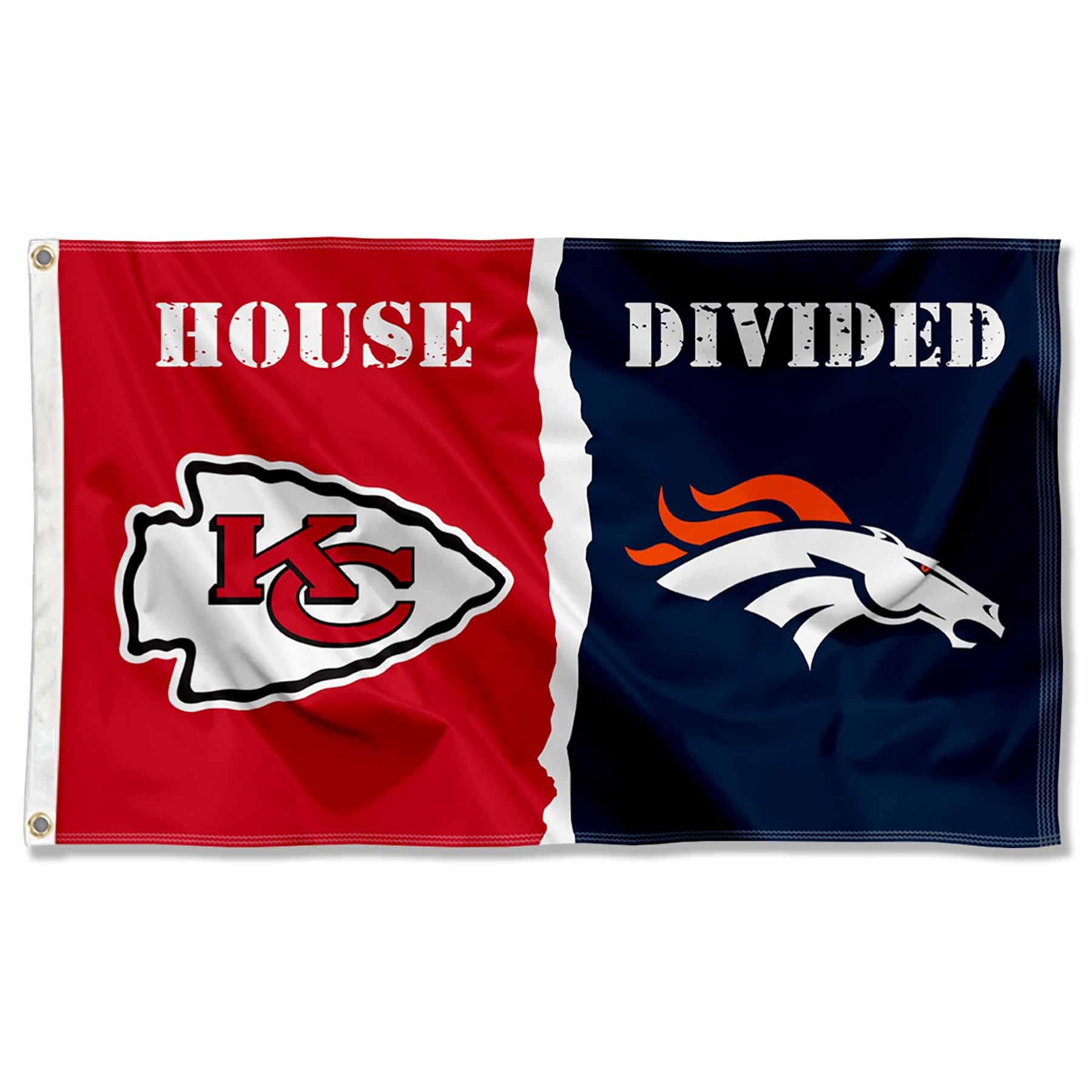 WinCraft Chiefs and Broncos House Divided Flag Rivalry Banner - Sports Collectibles, Sports Memorabilia, Sports Fan Shop, Sports Gifts